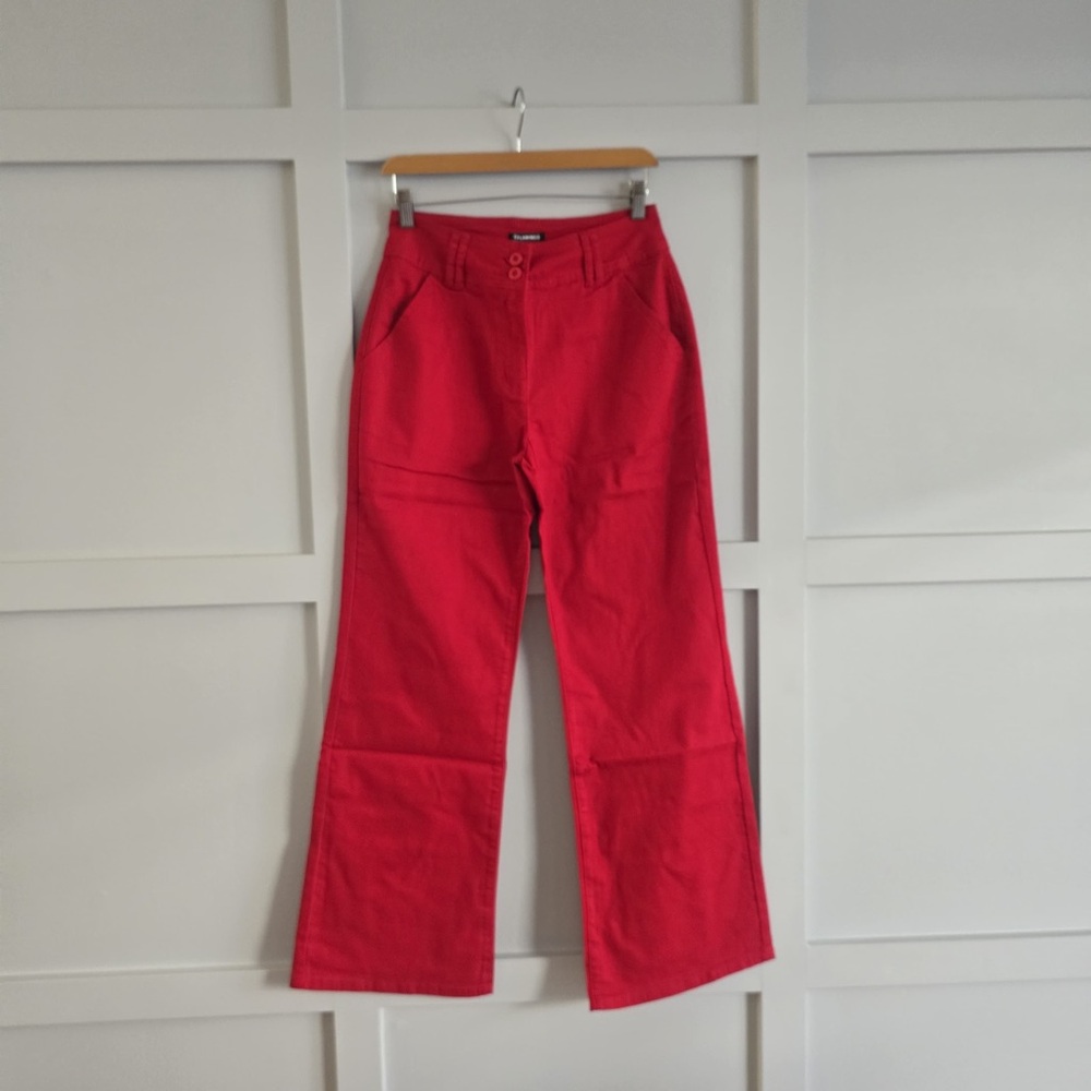 Chic Red Wide Leg Dress Pants - Picture 2 of 7